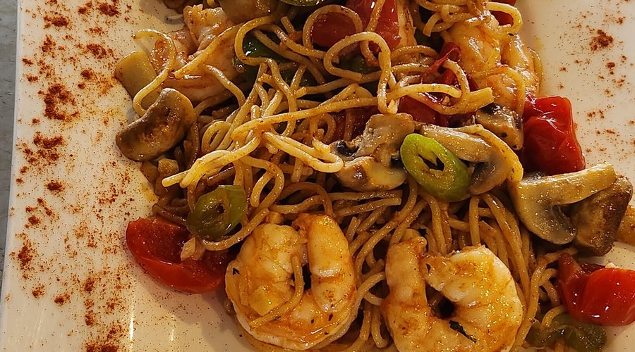 Spaghetti aglio e olio mit Gambas