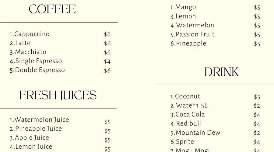 We have coffee, fresh juices, smoothies and drinks.