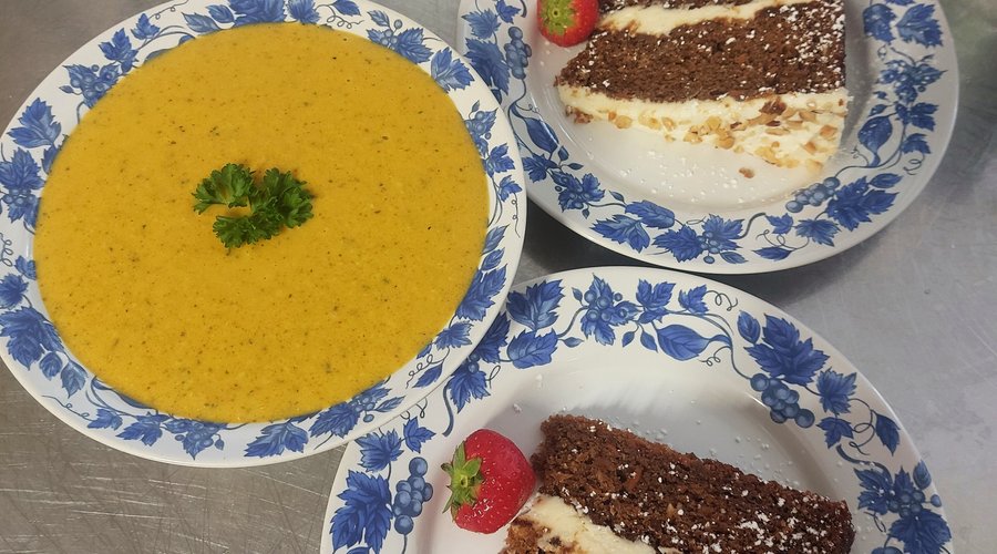 Carrot soup and cake