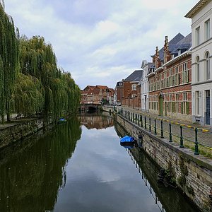 El canal frente al hotel, con sus sauces llorones