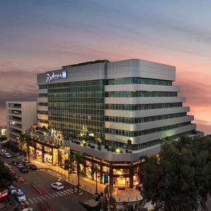 Hotel exterior evening