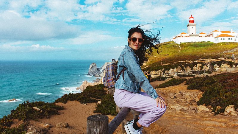 Portrait of woman at Cabo da Roca