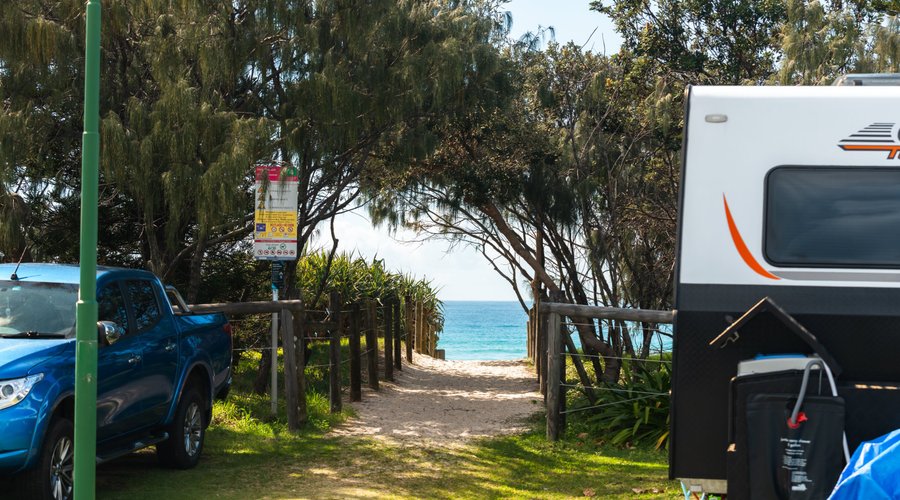 There is direct beach access from Coolum Beach Holiday Park.