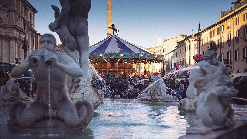 Christmas market and carousel at the Piazza Navona in Rome