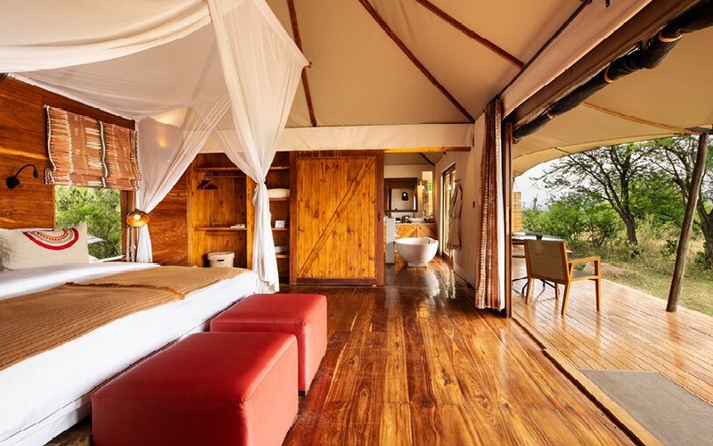Sayari's double room set up with an ensuite bathroom. 