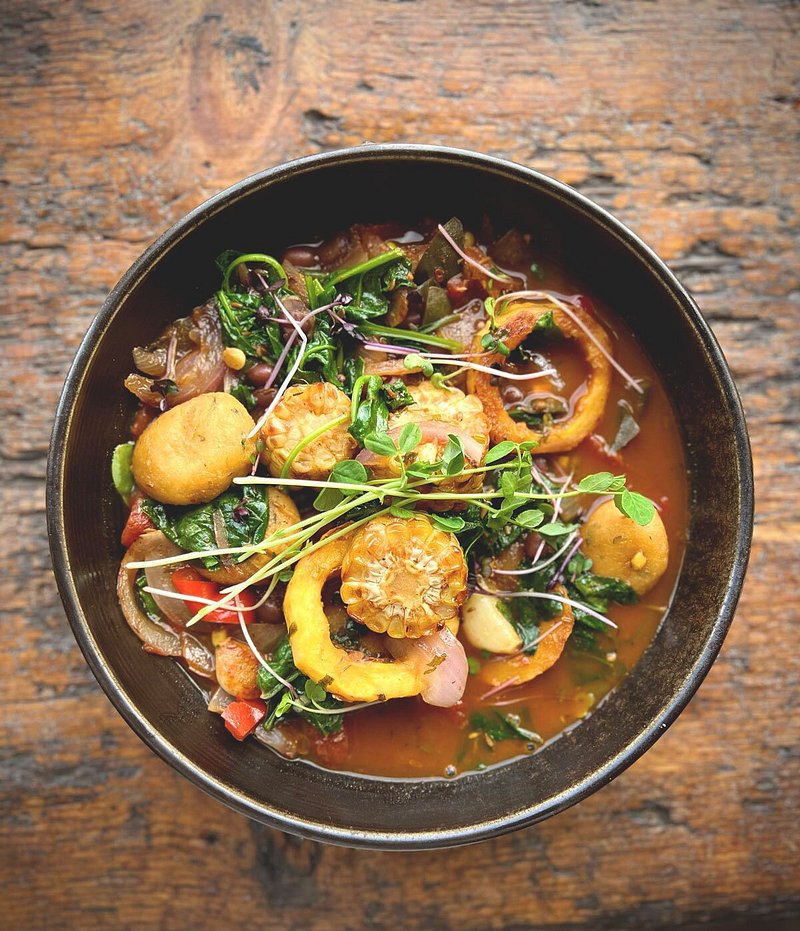 Stew with corn, squash, and other veggies