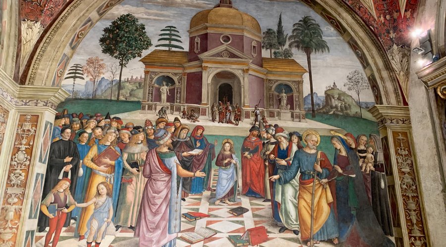 Gesù e la disputa con i dottori ( in nero a sinistra è ritratto il committente dell’opera, Troilo Baglioni). Dic 22