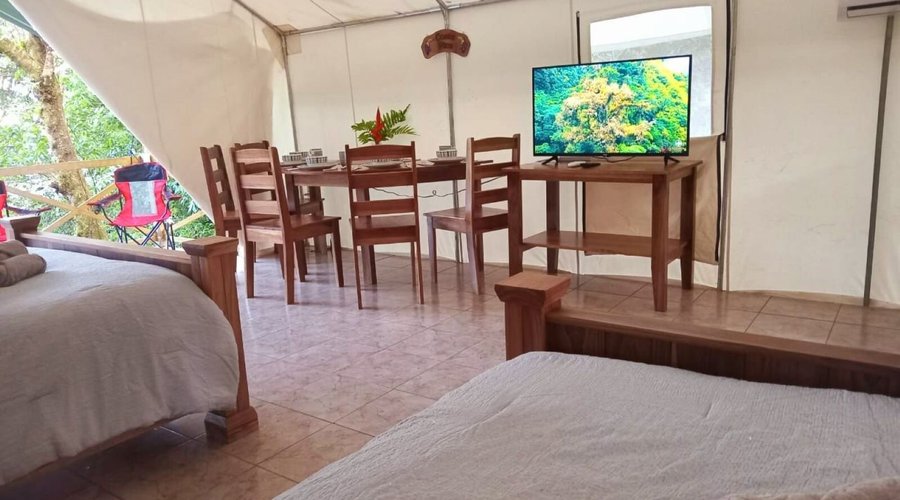 5 chair hand-crafted dining table and 46" Smart TV entertainment table