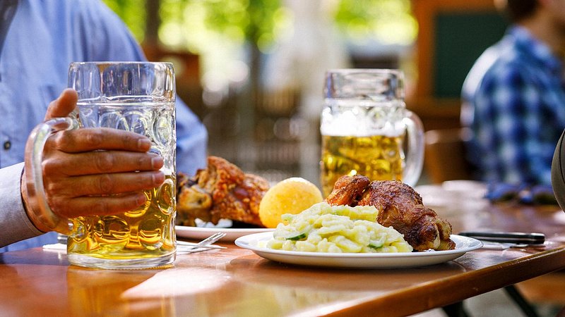 Beer and food at the English Garden, Munich