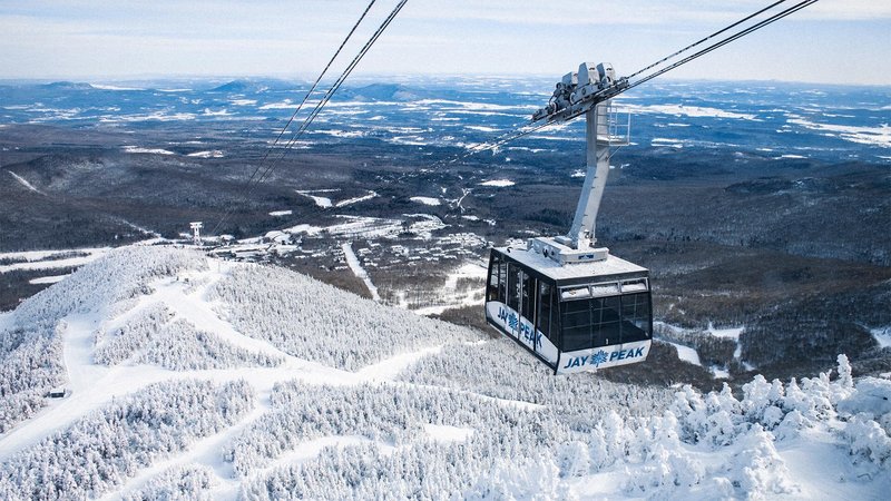 Tram during ski season at Jay Peak Resort