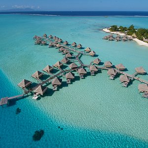 Overwater bungalows and surroundings