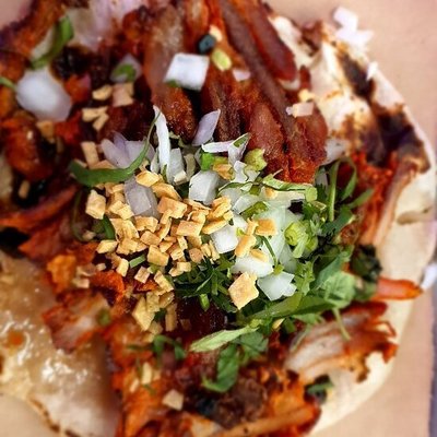 Detail shot of a gourmet taco