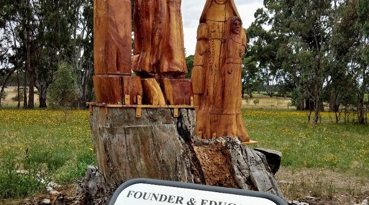 Sculptures representation of Fr Woods and Sister Mary, the educationist