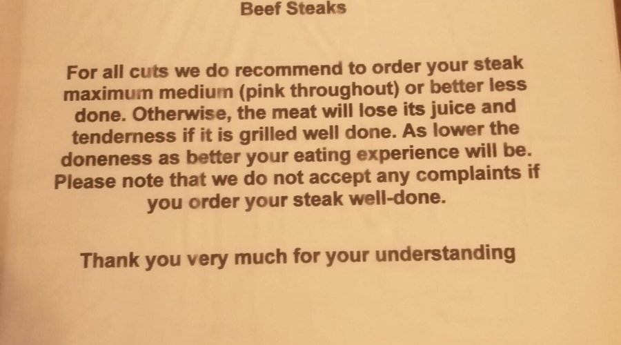 Note about food allergies and steak order