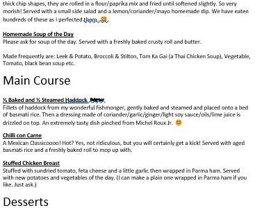 Wednesday Evening Meal Menu