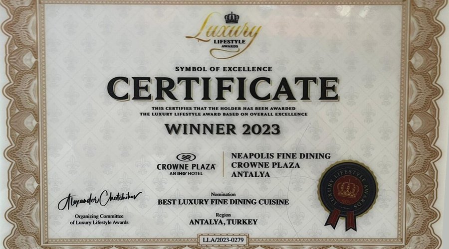 2023 Luxury Lifestyle Awards Winner Ödüllü A La Carte Restaurantımız Neapolis Fine Dining