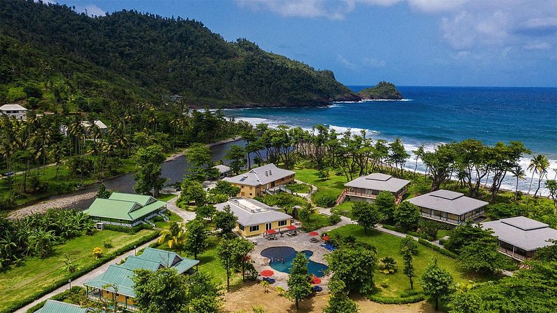 Aerial view of Rosalie Bay Eco Resort and Spa, on Dominica