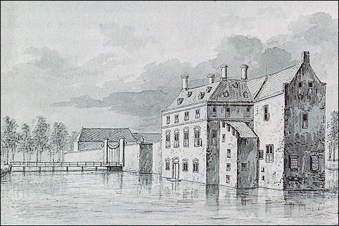 Gravure, woontoren met voorhuis, wsl 1e helft 17e eeuw