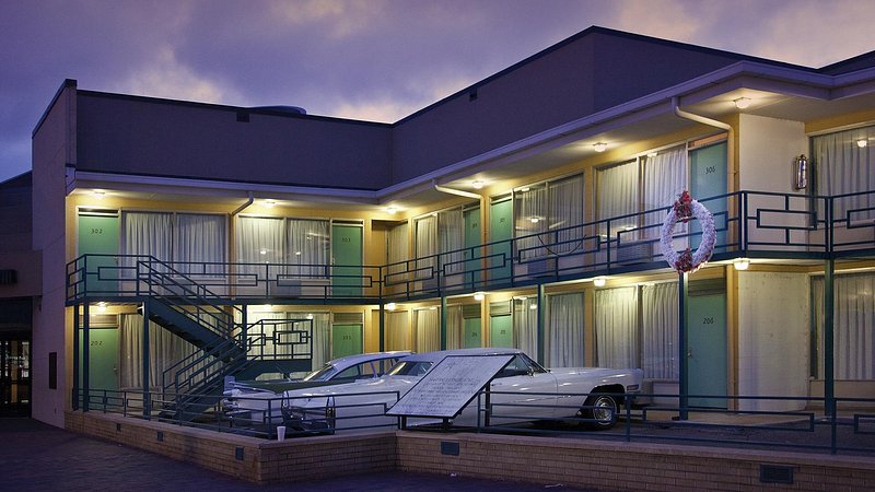 Lorraine Motel at dusk at the National Civil Rights Museum
