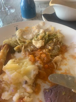 Very disappointing roast beef Sunday lunch. 

It reminded me of school dinners. The vegetables were completely over cooked. Virtually no seasoning therefore a very bland taste, especially the gravy. The beef itself was well cooked but there was only two small slices. 
£35 🙁