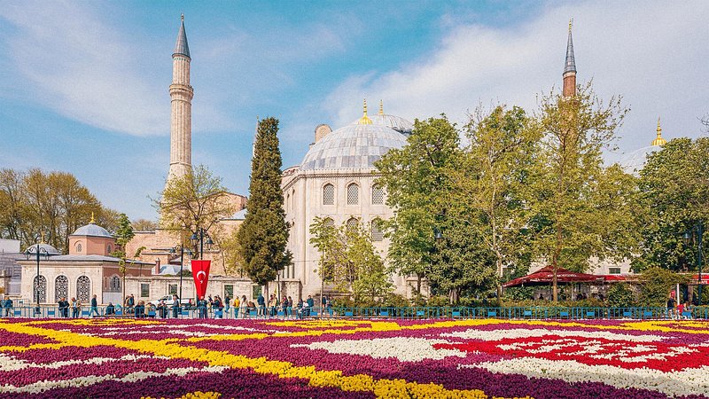 Tulip carpet at Sultanahmet Square, in Istanbul