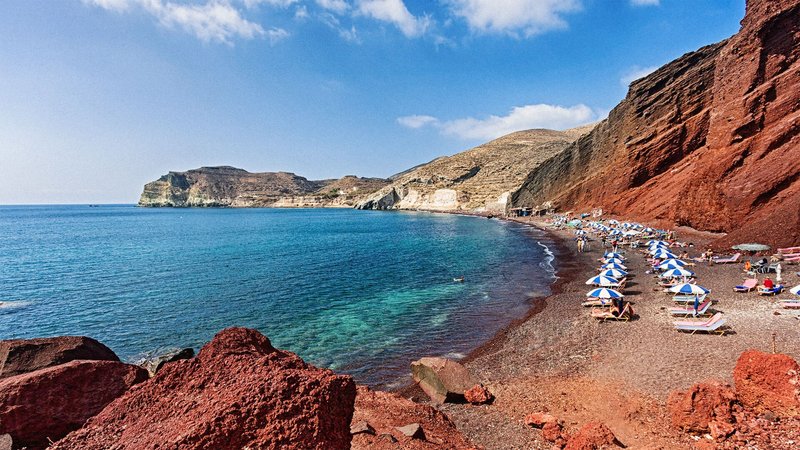 Swimming at Red Beach, Santorini, Greece