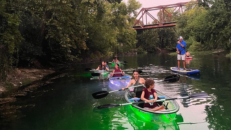 Family kayaking with Paddle TX, in New Braunfels, Texas