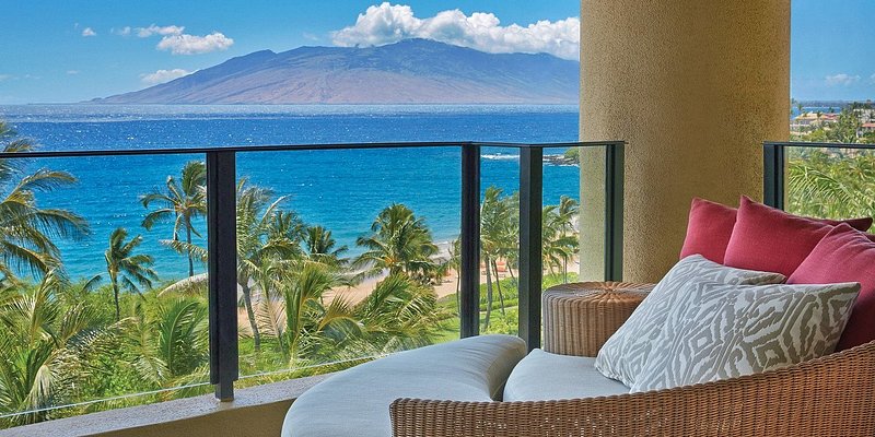 The beachfront view from a balcony at Four Seasons Wailea 