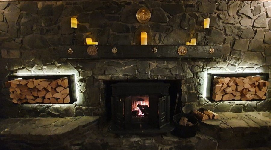 Stables Signature Restaurant and fireplace