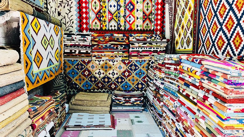 Rugs for sale in market in New Delhi