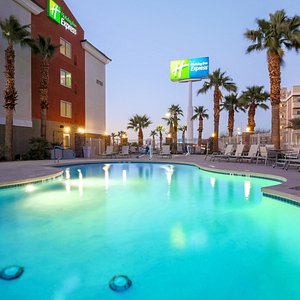 Holiday Inn Express Las Vegas South Outdoor Heated Pool at dusk