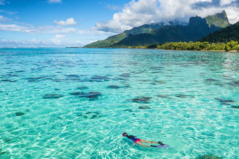 Woman snorkeling in French Polynesia