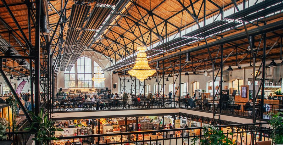 Inside renovated market pavilion.