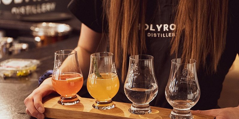 A flight of whiskey at Holyrood Distillery