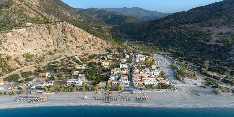 Aerial view of Sougia village and its beach
