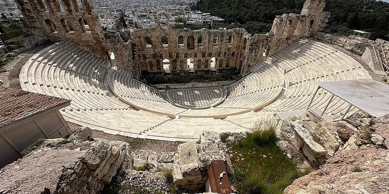 Looking down on the steps of the Acropolis.
