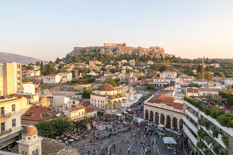 Monastiraki square and Acropolis in Athens, Greece