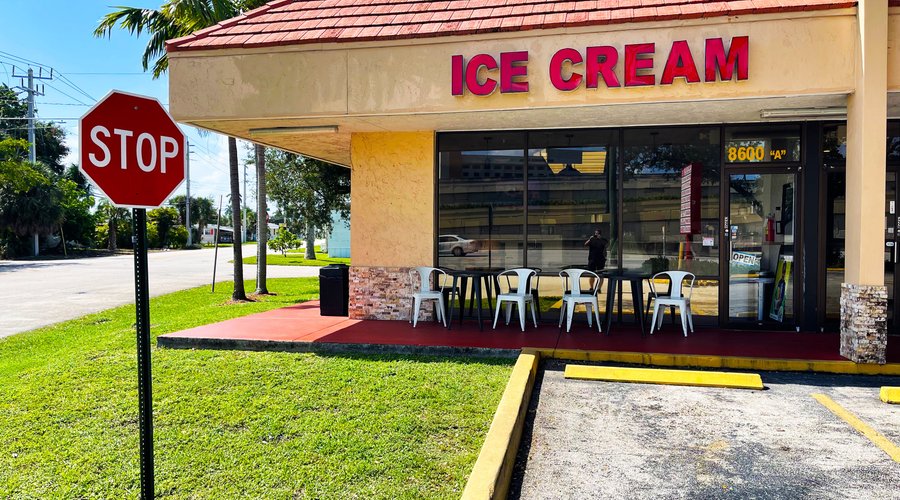 Sweet Aloha Ice Cream Storefront location, end cap store in 7/11 shopping center off Pine Island and State Route 84 at SW 86 Avenue. 