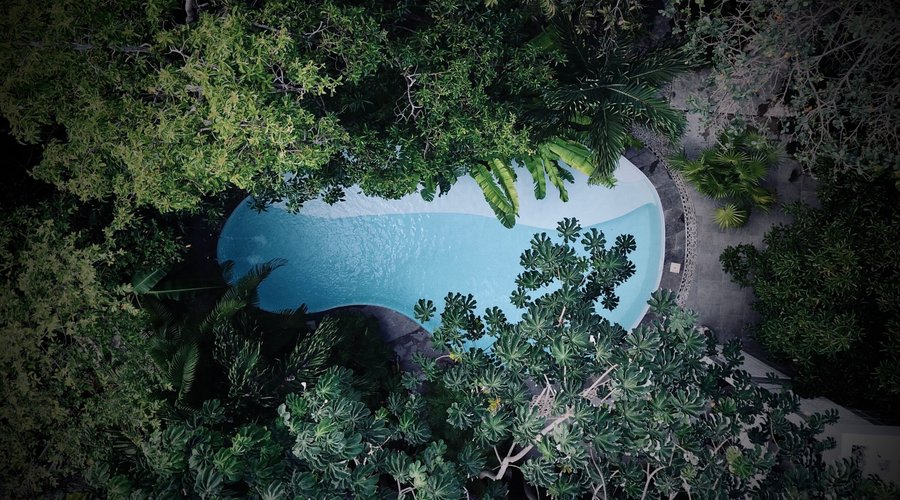 Aerial drone view of the swimming pool