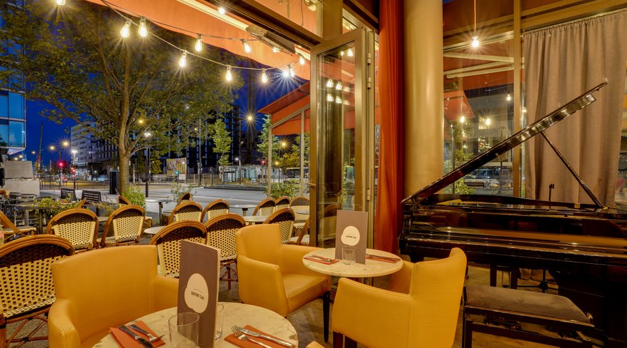 piano, concert, terrasse, dîner