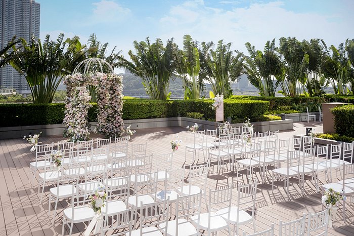 Terrace with wedding ceremony set up