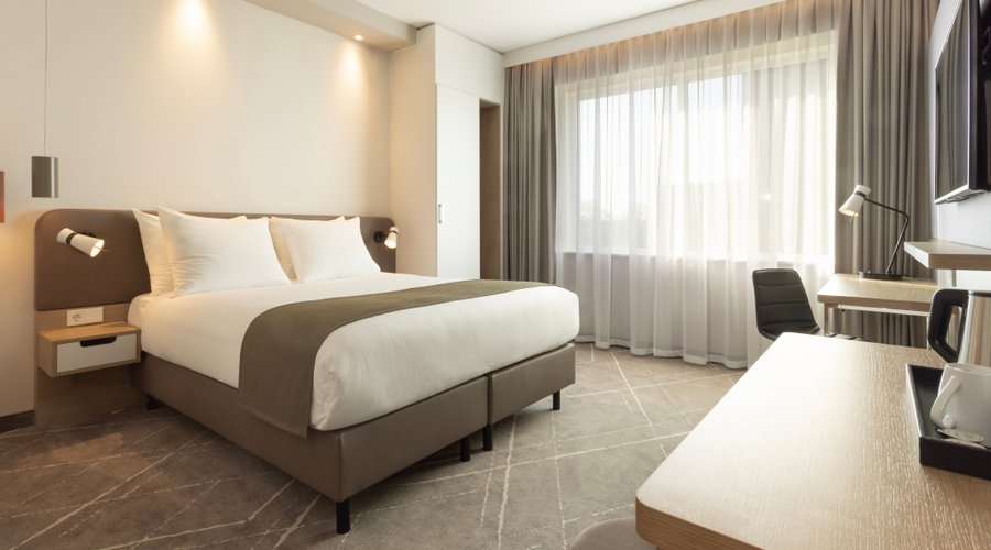 Comfortable and modern wheelchair accessible room.