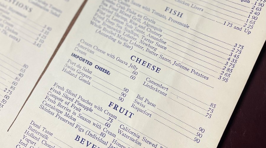 An Algonquin Classic Menu From 1955