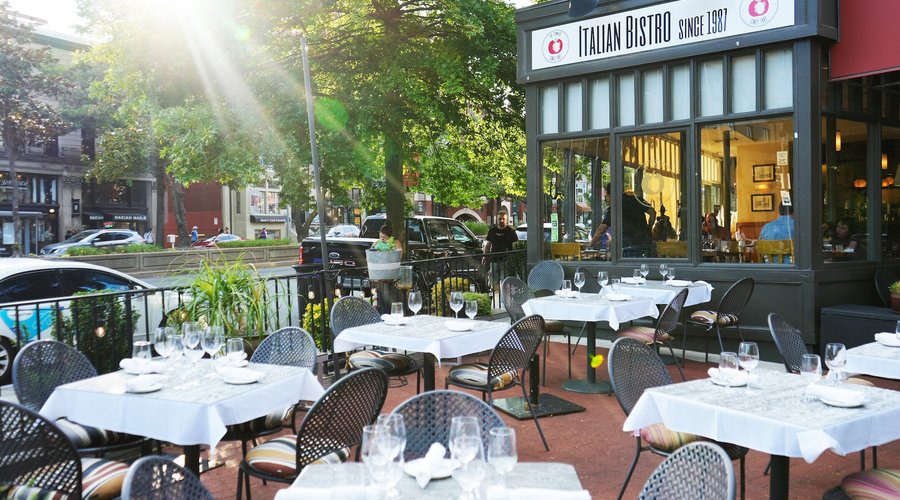 The Washington Post recently called our patio one of the best in the city.  La Tomate's terrace is a suggestive and elegant setting for people-watching onto Connecticut Avenue.  Partially covered during the winter months, the patio  is transformed into a a cozy winter garden.  A delightful spot for a private event, dinner, lunch or an aperitivo.                                          