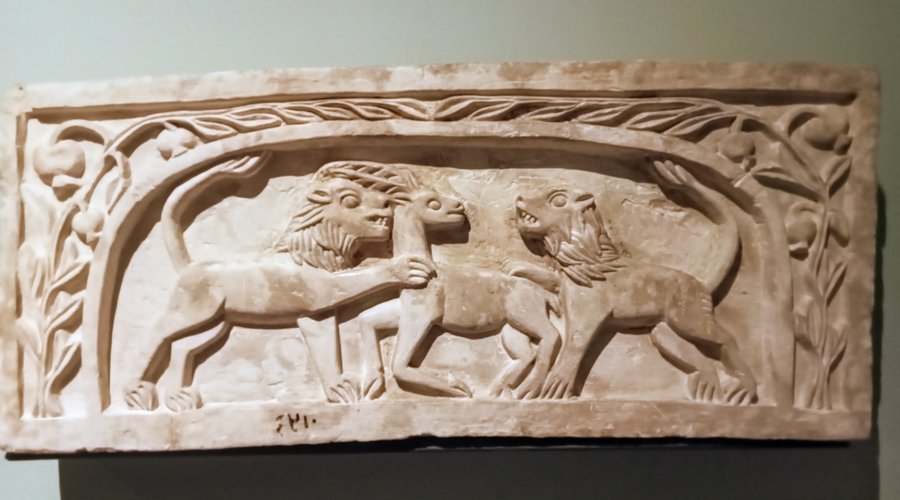 Stela with two Lions and Gazelle. 5th - 6th Century. Alexandria National Museum, Egypt. April 2024.