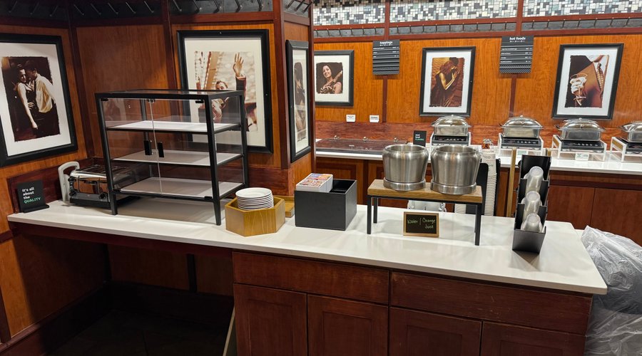 Breakfast buffet with many delicious options.