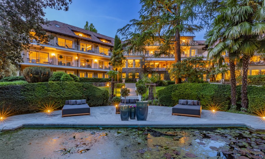 Lilly Pond and Villa by night