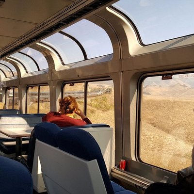 The interior of the Coast Starlight train.