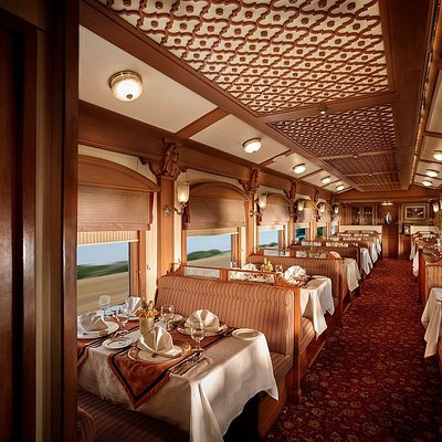 The dining car of the Deccan Odyssey train