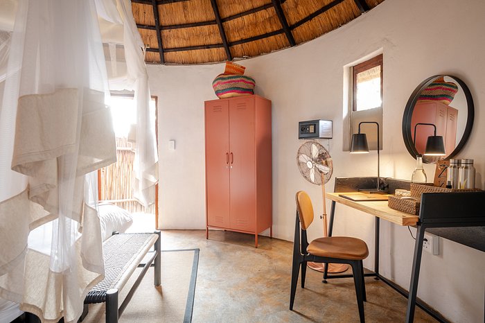 One of the chalets, tastefully decorated to reflect chic African influenced interiors.